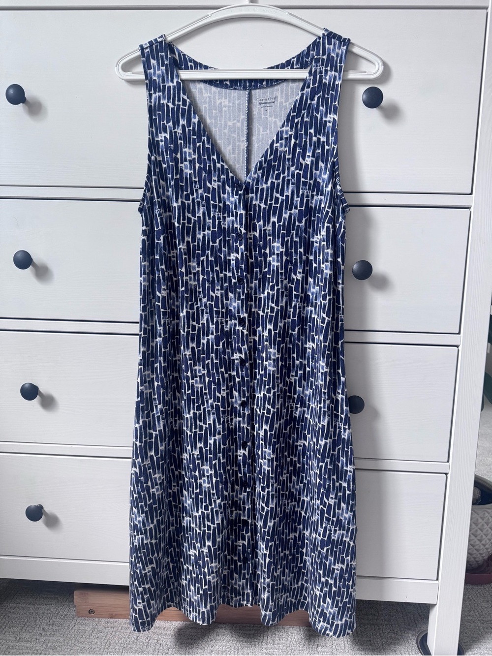 Garnet Hill Sleeveless Blue Patterned V-Neck Women's Midi Dress